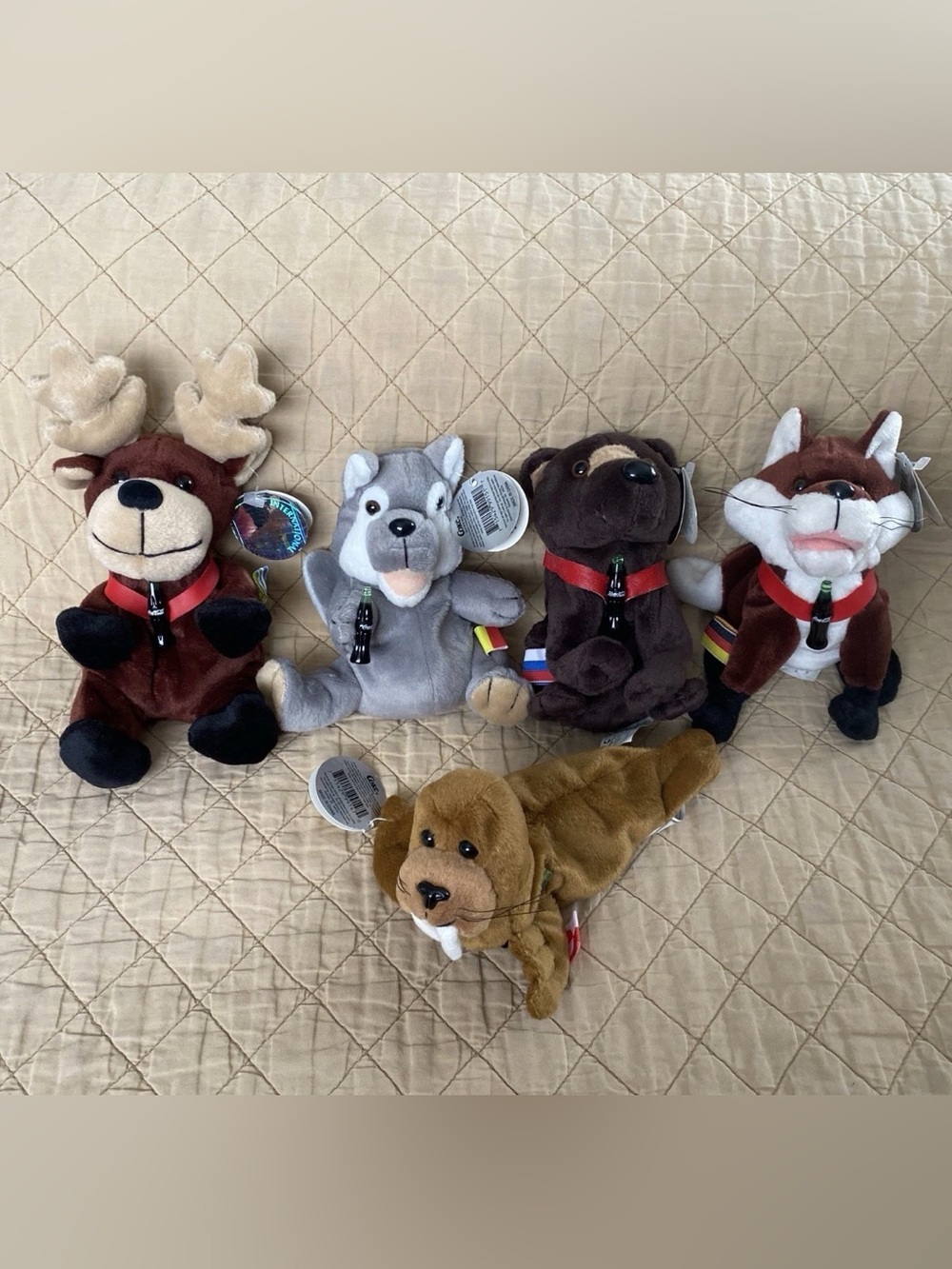 Retired Vintage Coca Cola Set Of 5 Plush-Greenland,Russia,Sweden,Romania,Germany
